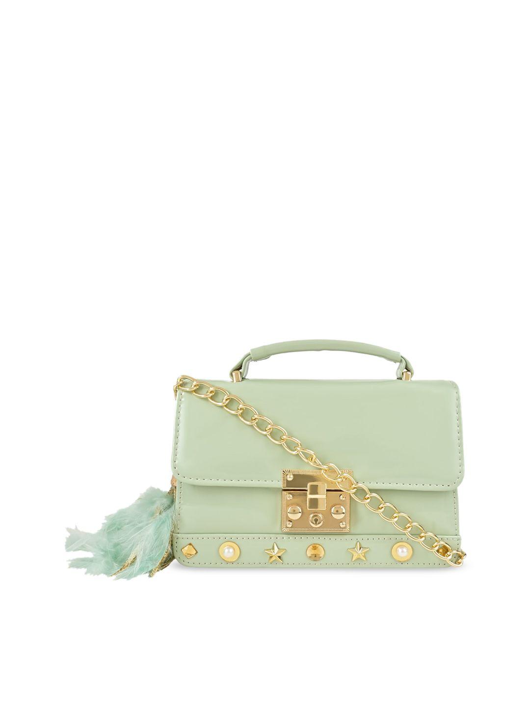 vdesi green embellished pu structured satchel