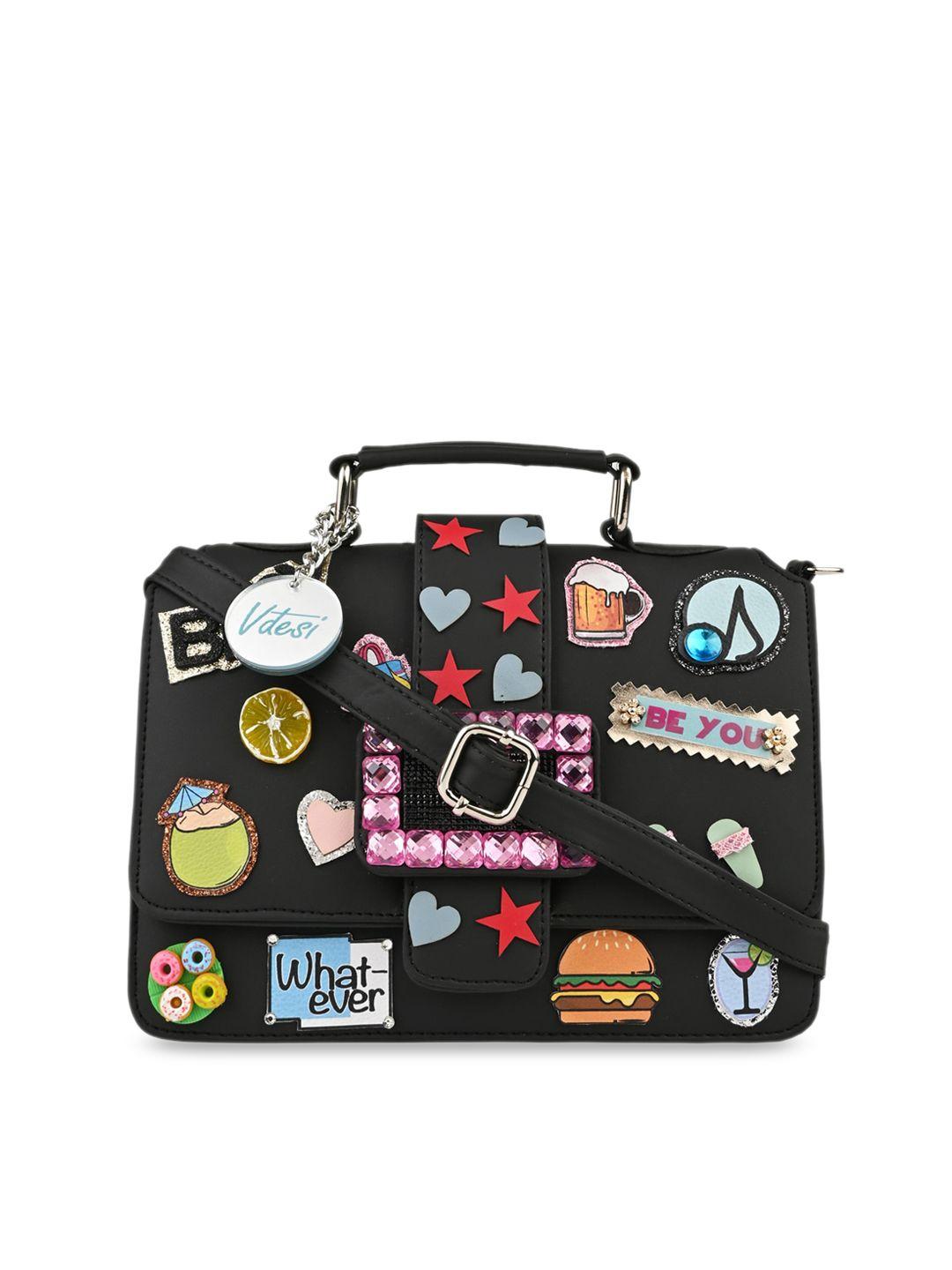 vdesi pu pop badges satchel with applique