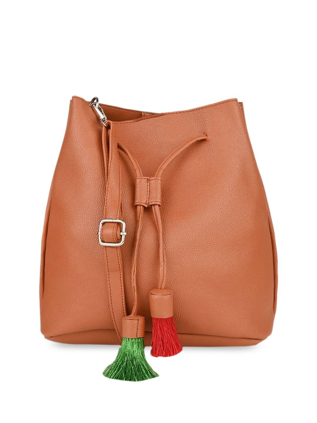 vdesi pu tasselled bucket sling bag