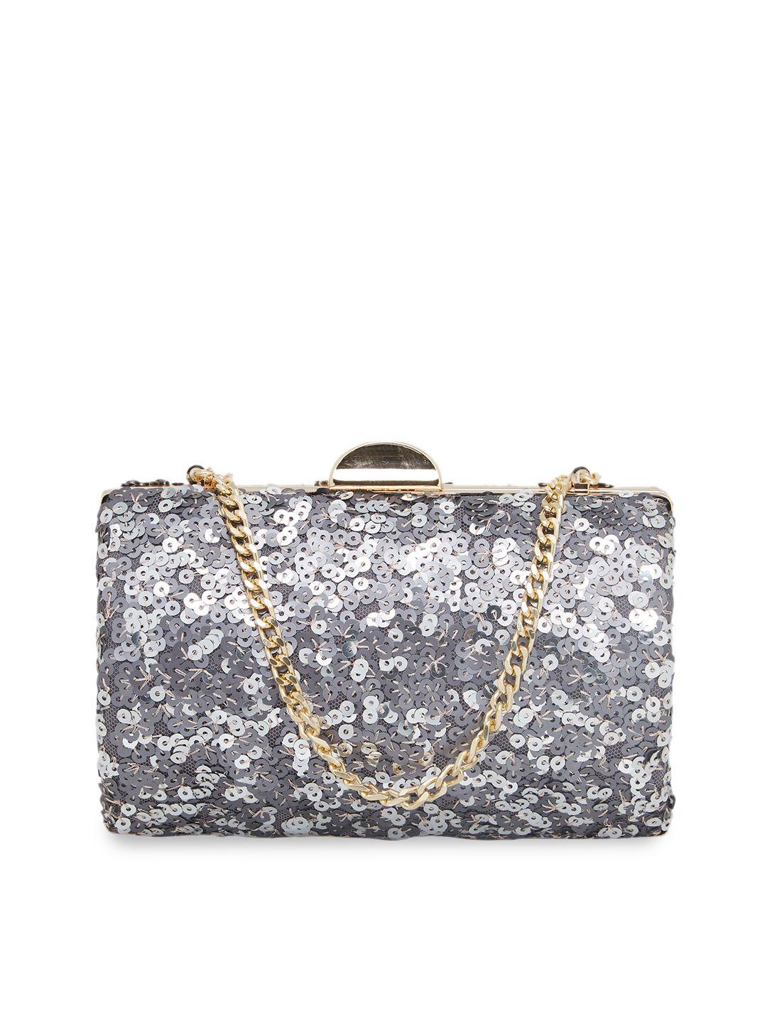 vdesi silver-toned embellished box clutch