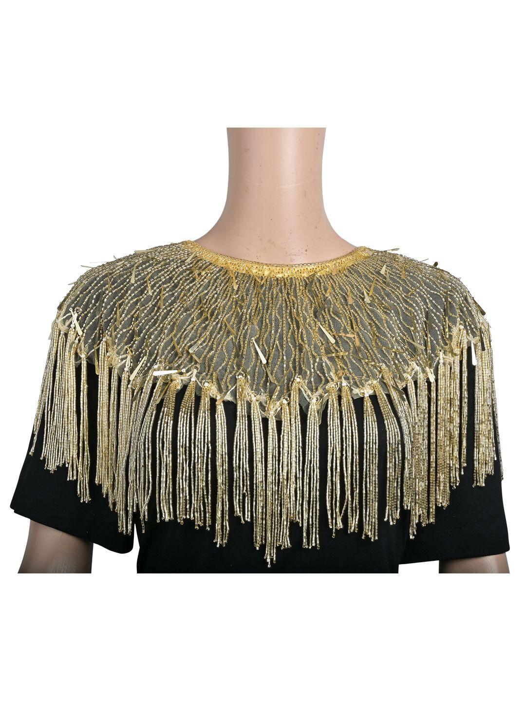 vdesi women gold-toned party tasselled crop waterfall shrug