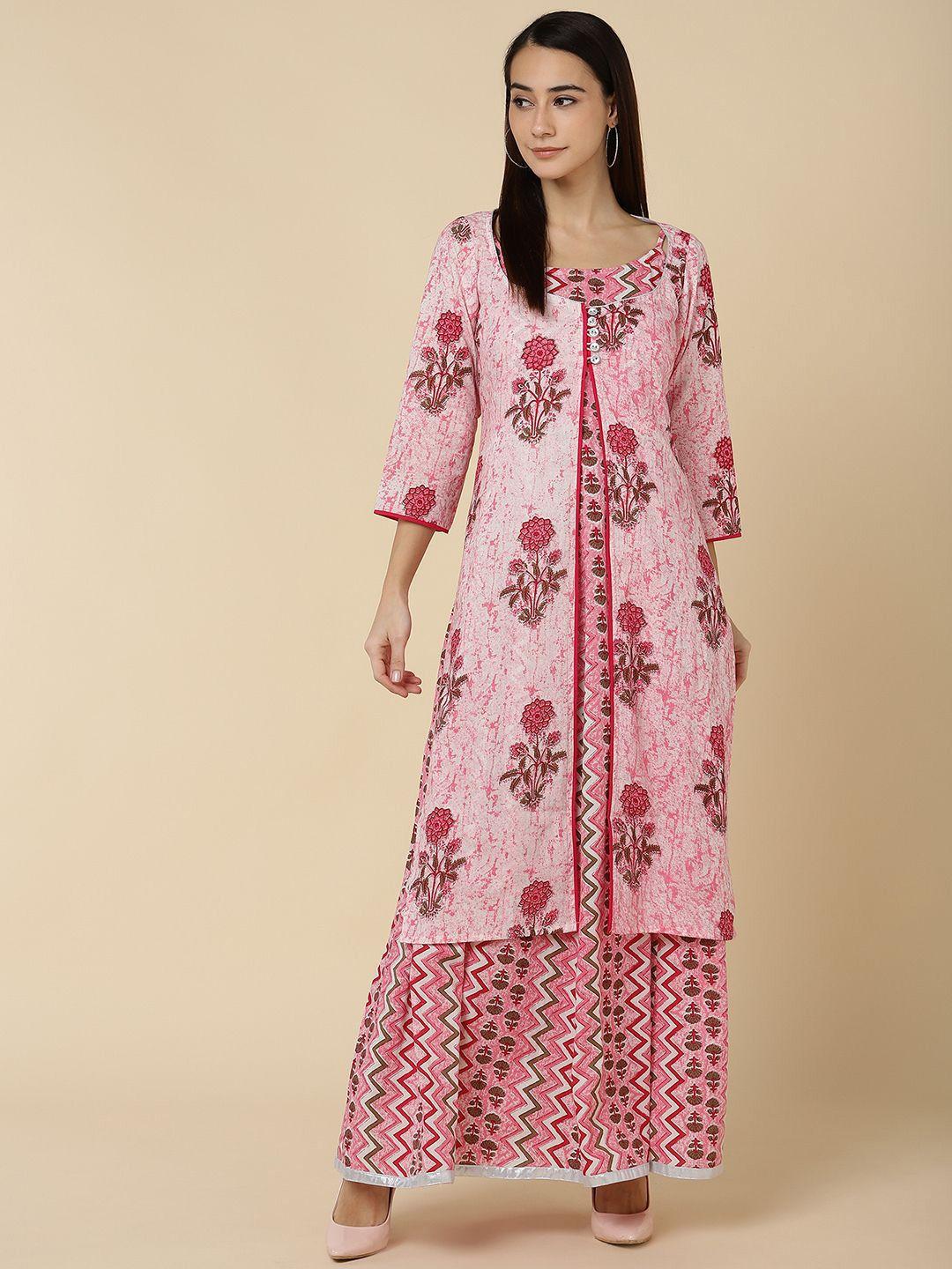 vedana floral printed cotton maxi dress with jacket