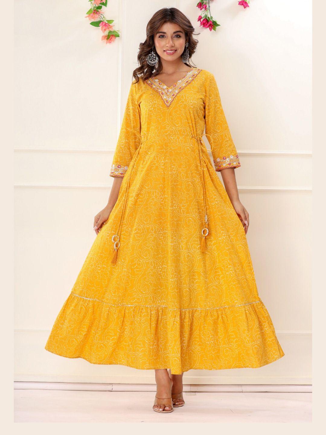 vedana polka dots printed embellished cotton maxi ethnic dress