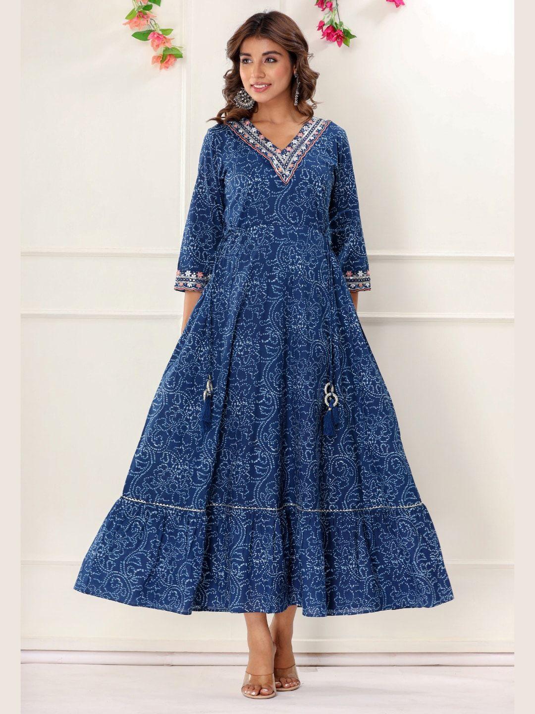 vedana polka dots printed embellished cotton maxi ethnic dress