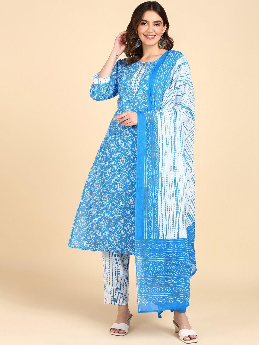 vedana bandhani printed pure cotton straight kurta with trousers & dupatta