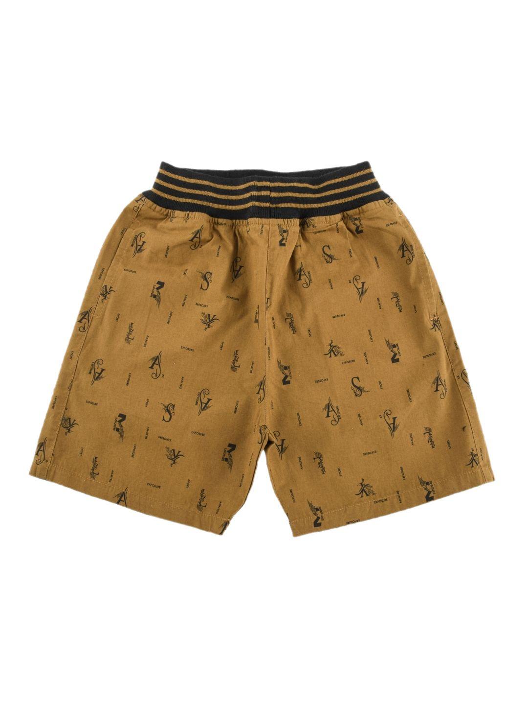 vedana boys camel brown & black printed cotton shorts