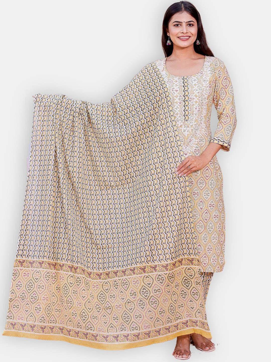 vedana floral embroidered pure cotton kurta with trousers & dupatta