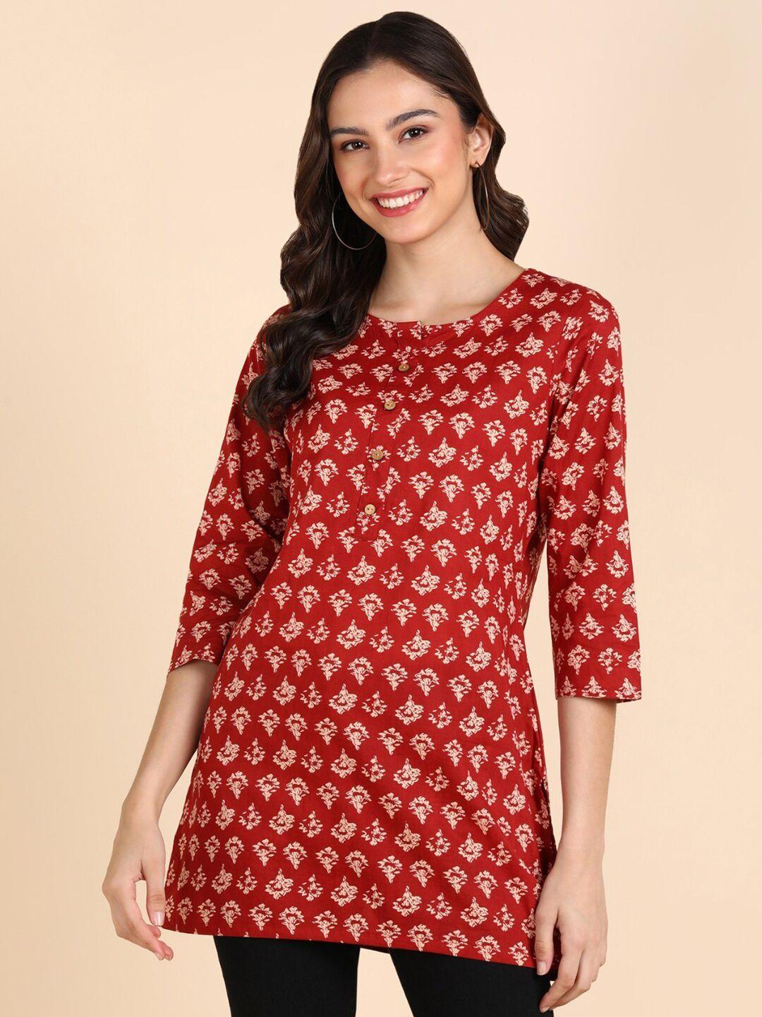 vedana floral printed boat neck pure cotton kurti