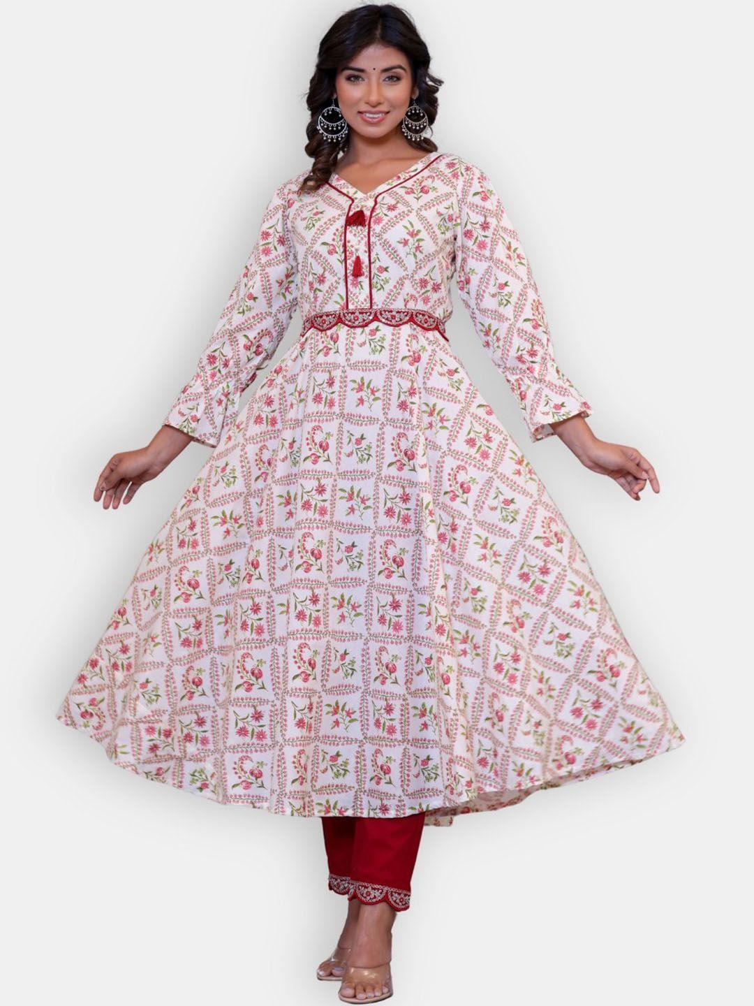 vedana floral printed pure cotton anarkali kurta with trousers