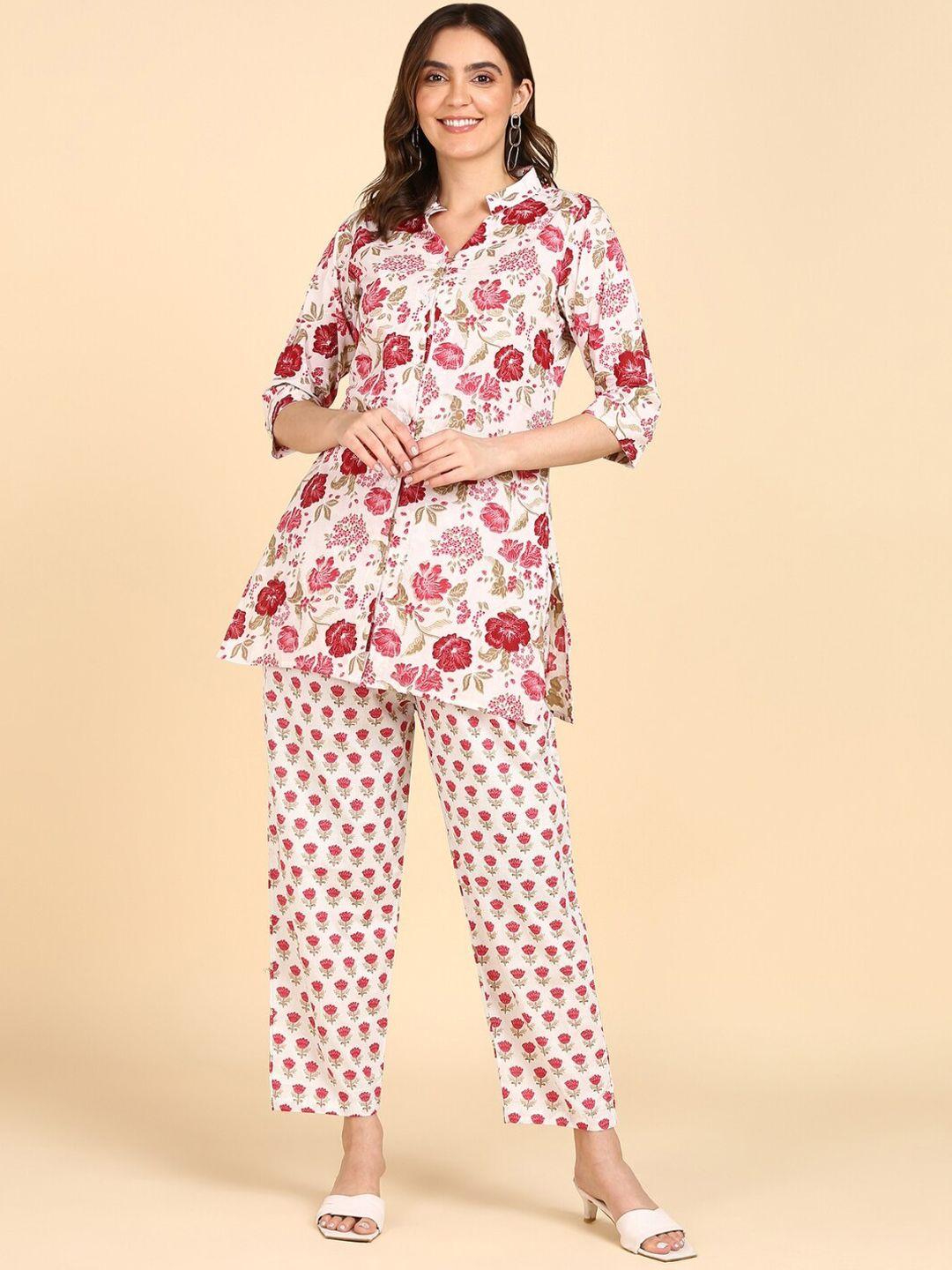 vedana floral printed pure cotton top with trousers