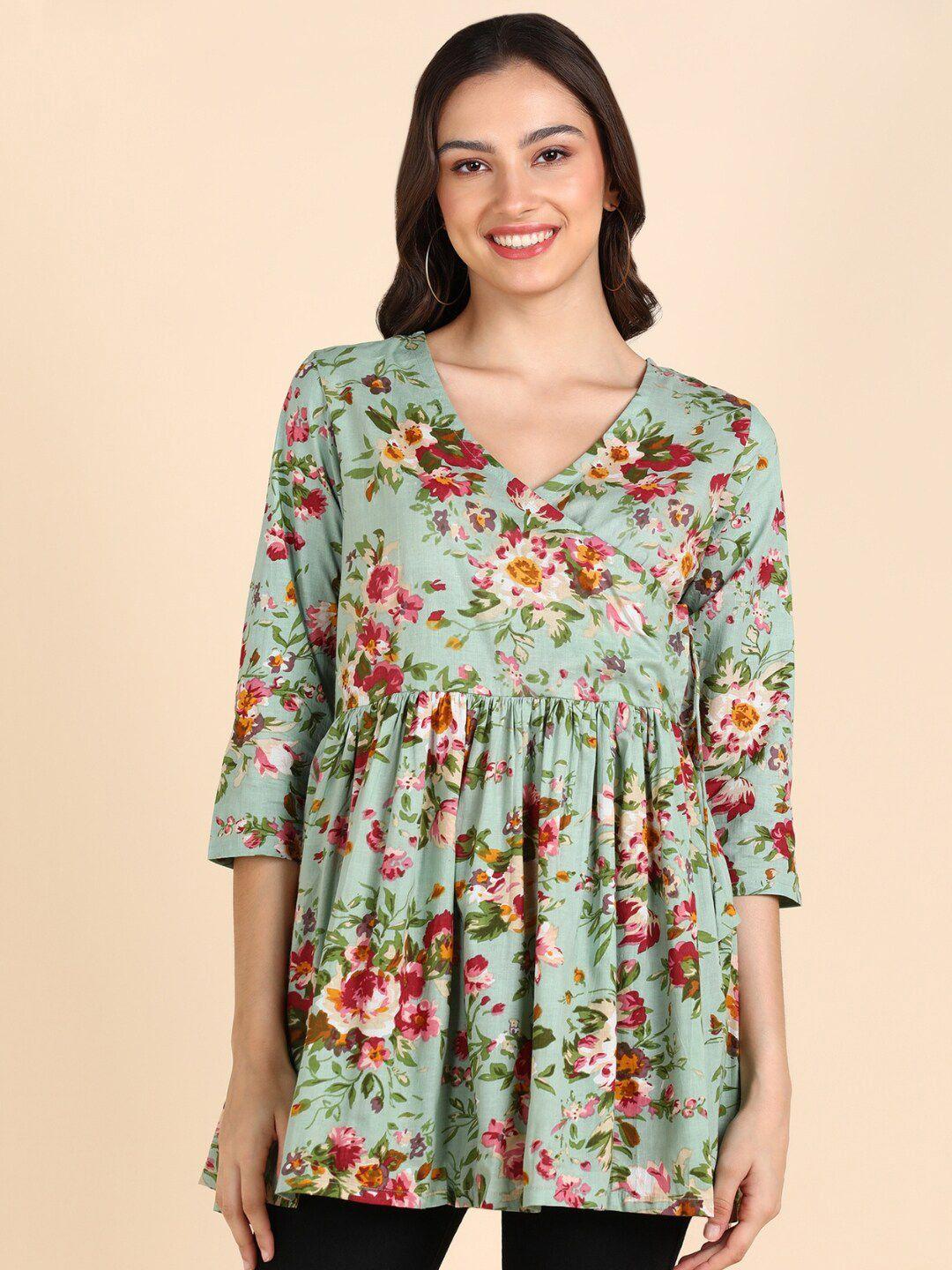 vedana floral printed v-neck cotton wrap top