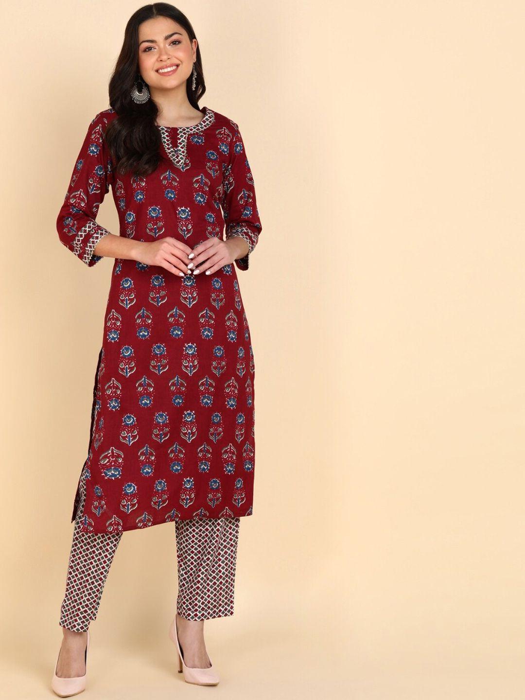 vedana women floral printed pure cotton kurta with trousers