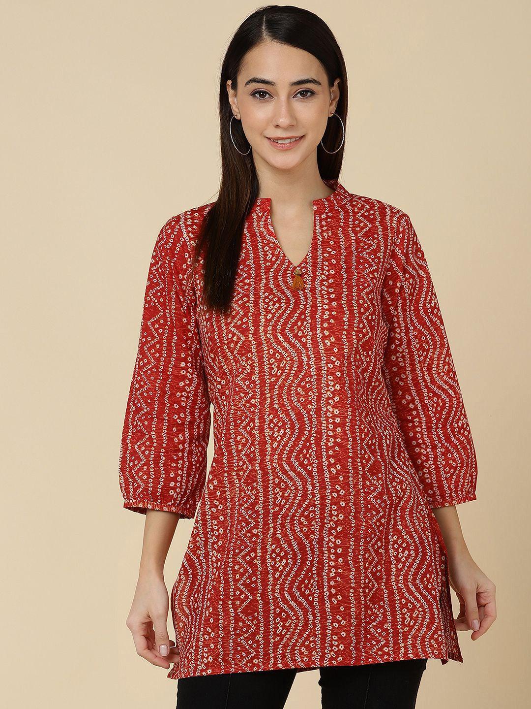 vedana women red print mandarin collar pure cotton top