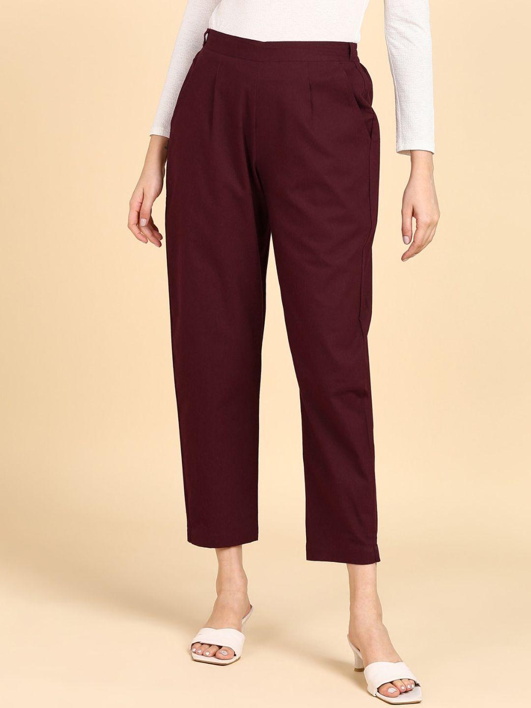 vedana women relaxed straight leg pleated cropped cotton trousers