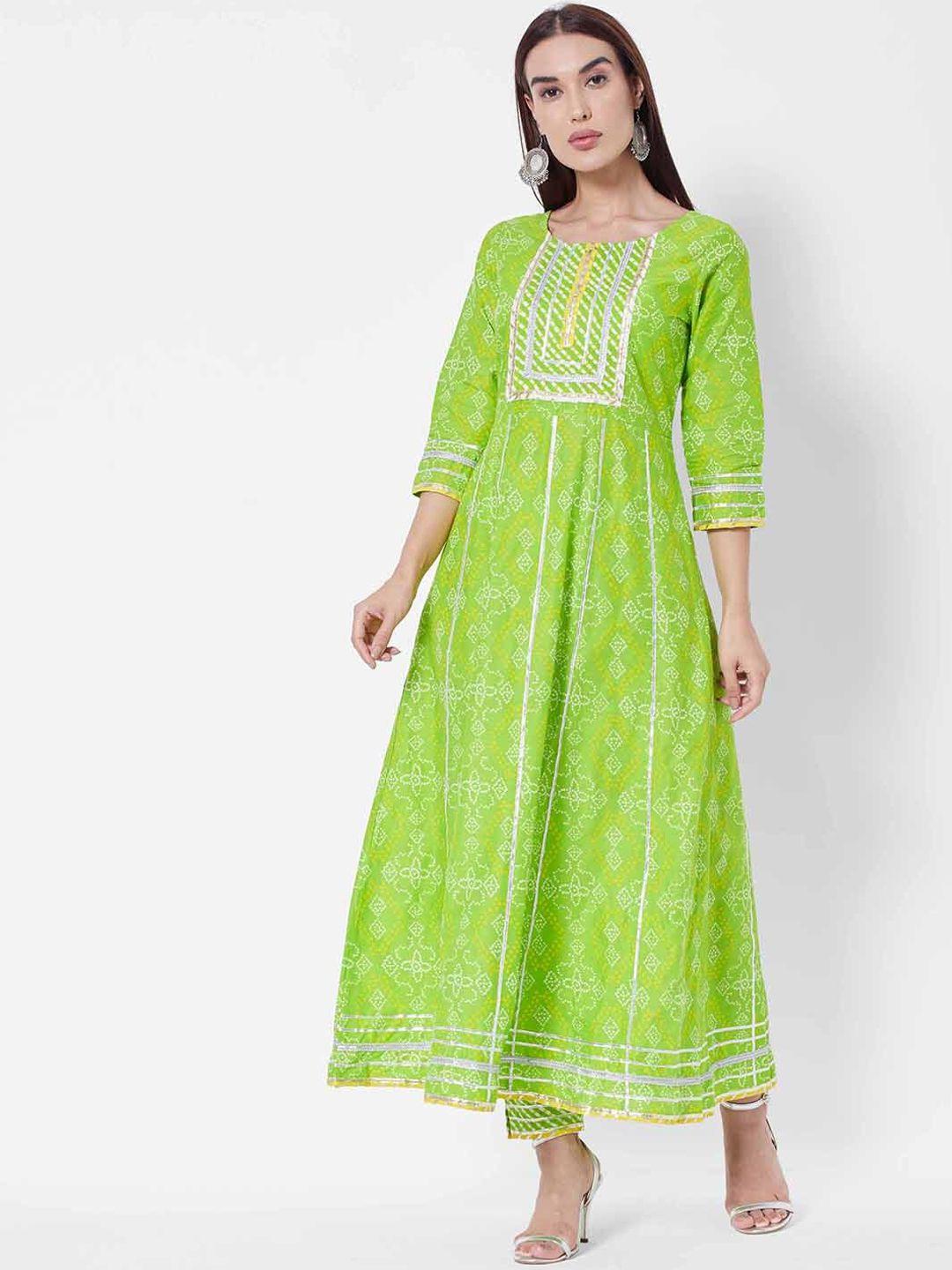 vedic bandhani printed thread work pure cotton kurta with trousers & dupatta