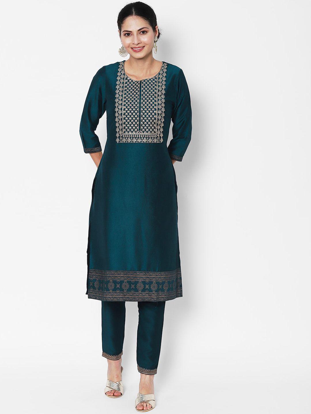 vedic ethnic motifs embroidered sequined silk kurta