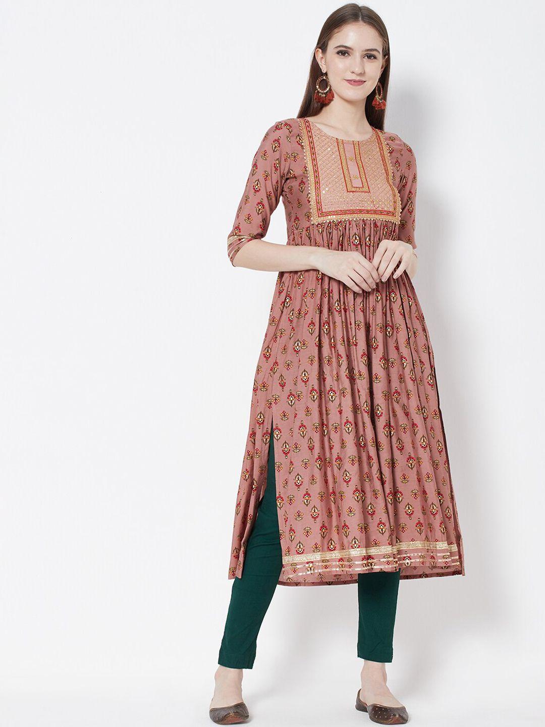 vedic ethnic motifs printed chanderi cotton kurta with trousers