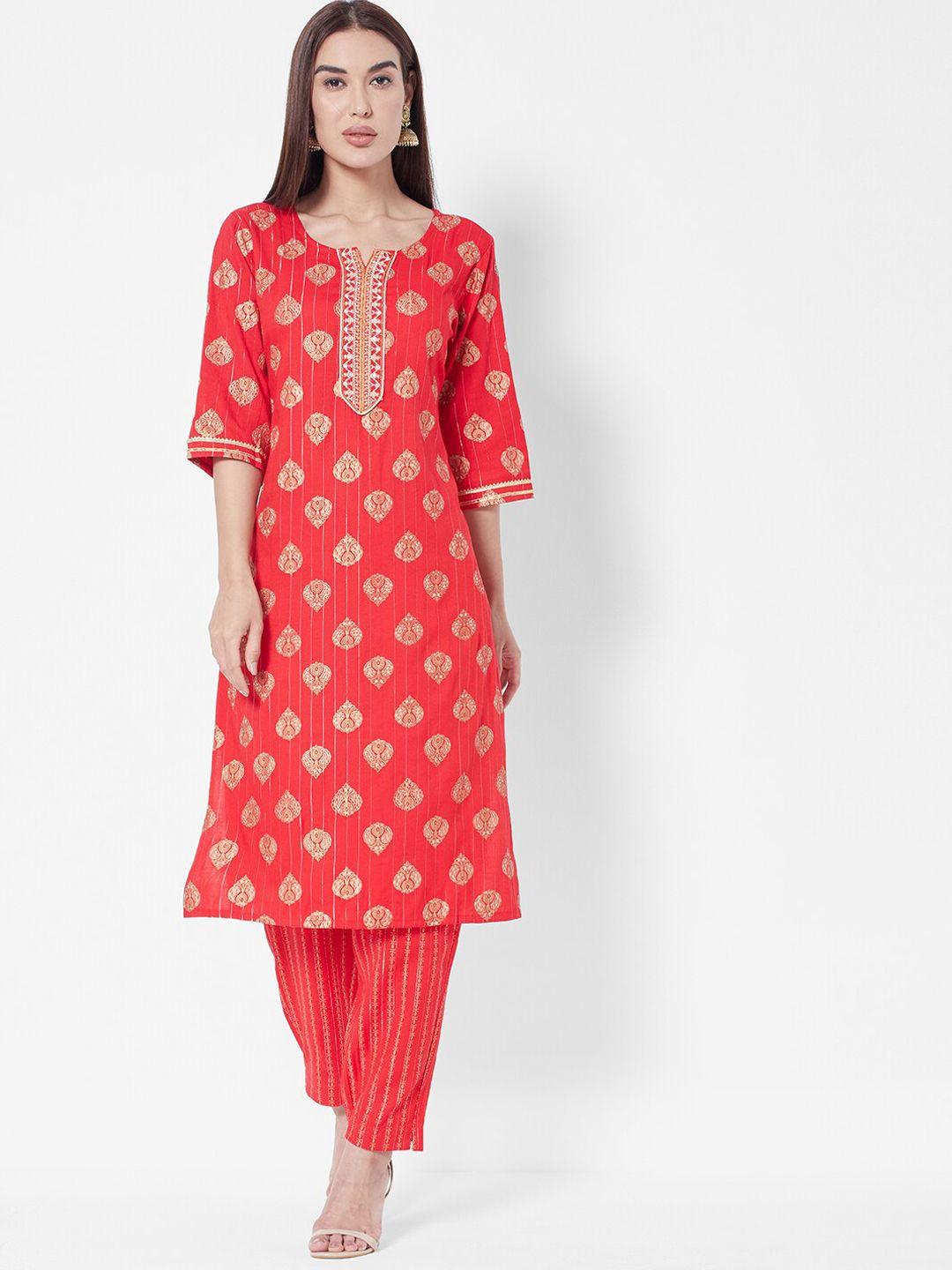vedic ethnic motifs printed cotton kurta with trousers