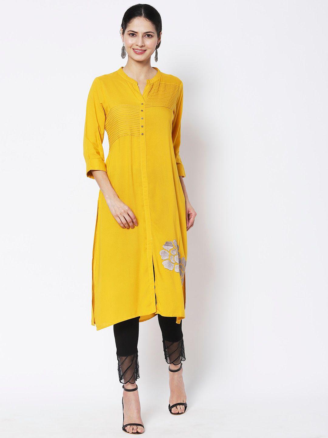 vedic floral embroidered mandarin collar a-line kurta