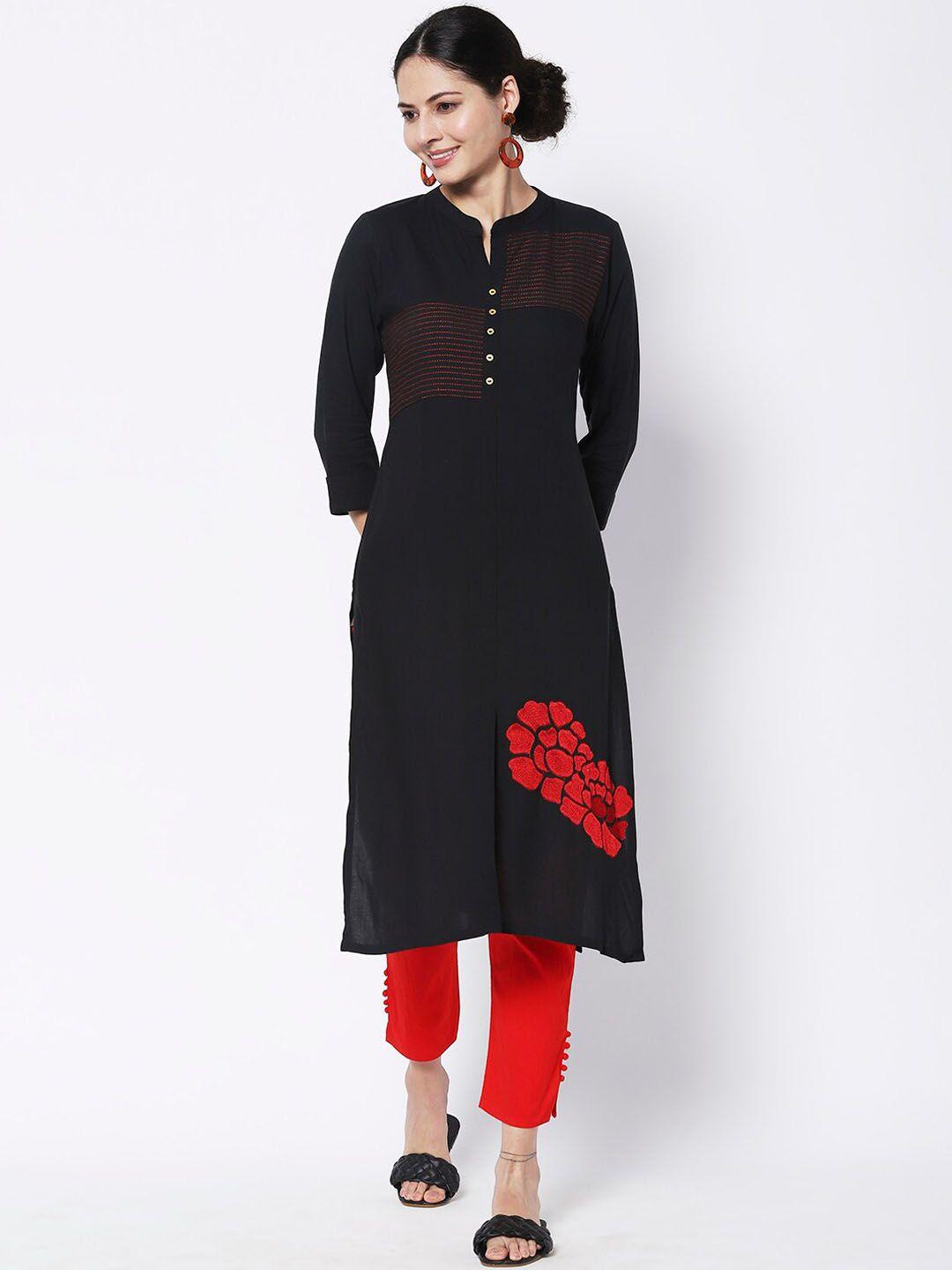 vedic floral embroidered mandarin collar kurta