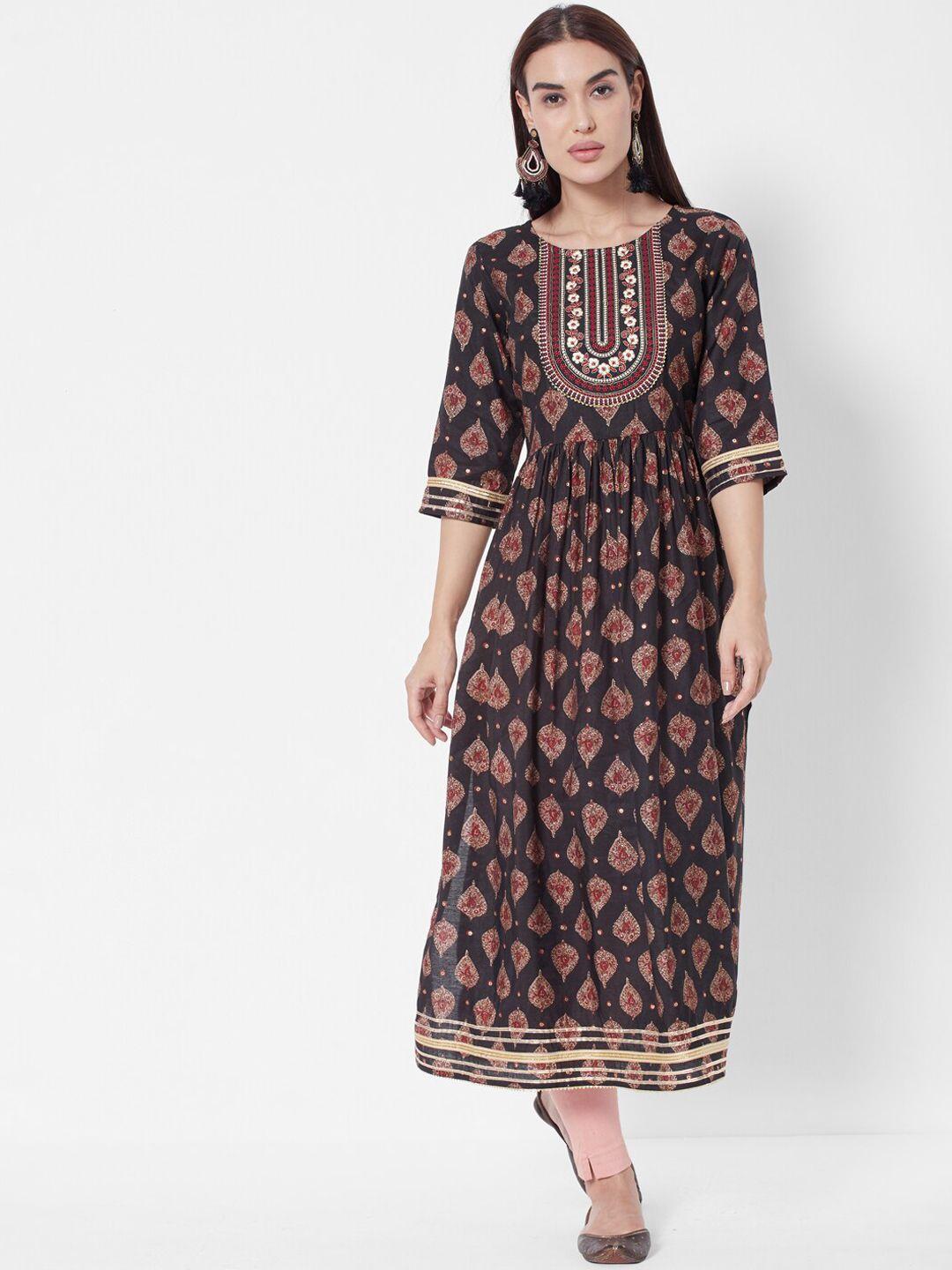 vedic women black printed chanderi silk kurta with trouser