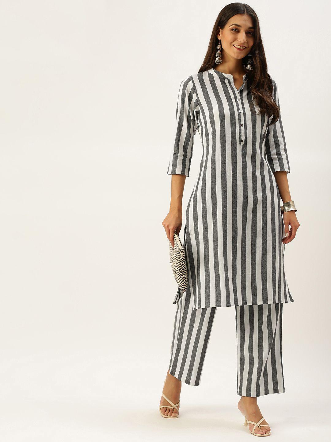 vedic women white striped pure cotton kurta with palazzos