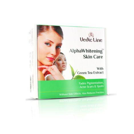vedicline alpha whitening skin care facial kit, reduce acne and dark spots with green tea extract for glowing and smooth skin, 350ml