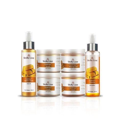 vedicline gold ojas facial kit, improves skin texture & skin elasticity with sandalwood, saffron & gold dust for golden glowing skin, 600ml