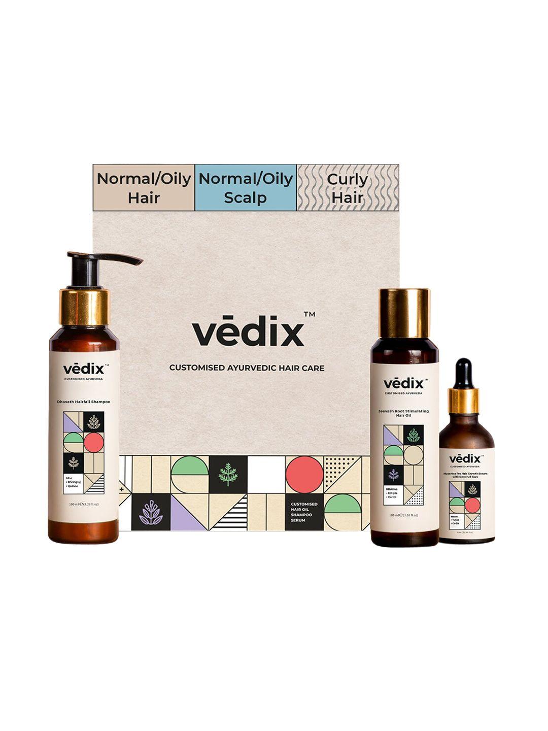 vedix customized hair fall control  regimen for normal/oily hair-oily scalp+curly hair