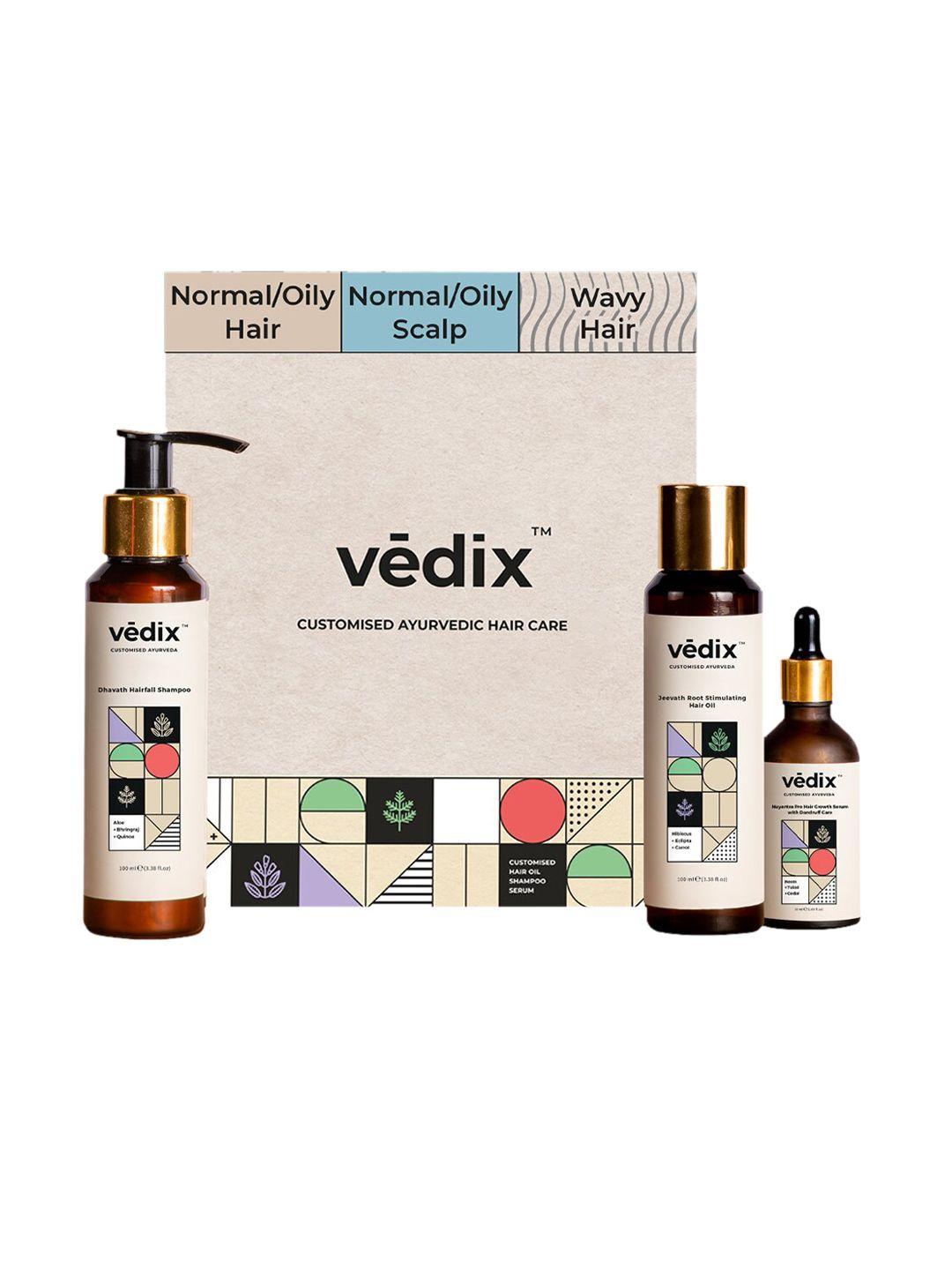 vedix customized hair fall control & dandruff care regimen- normal-oily scalp & wavy hair
