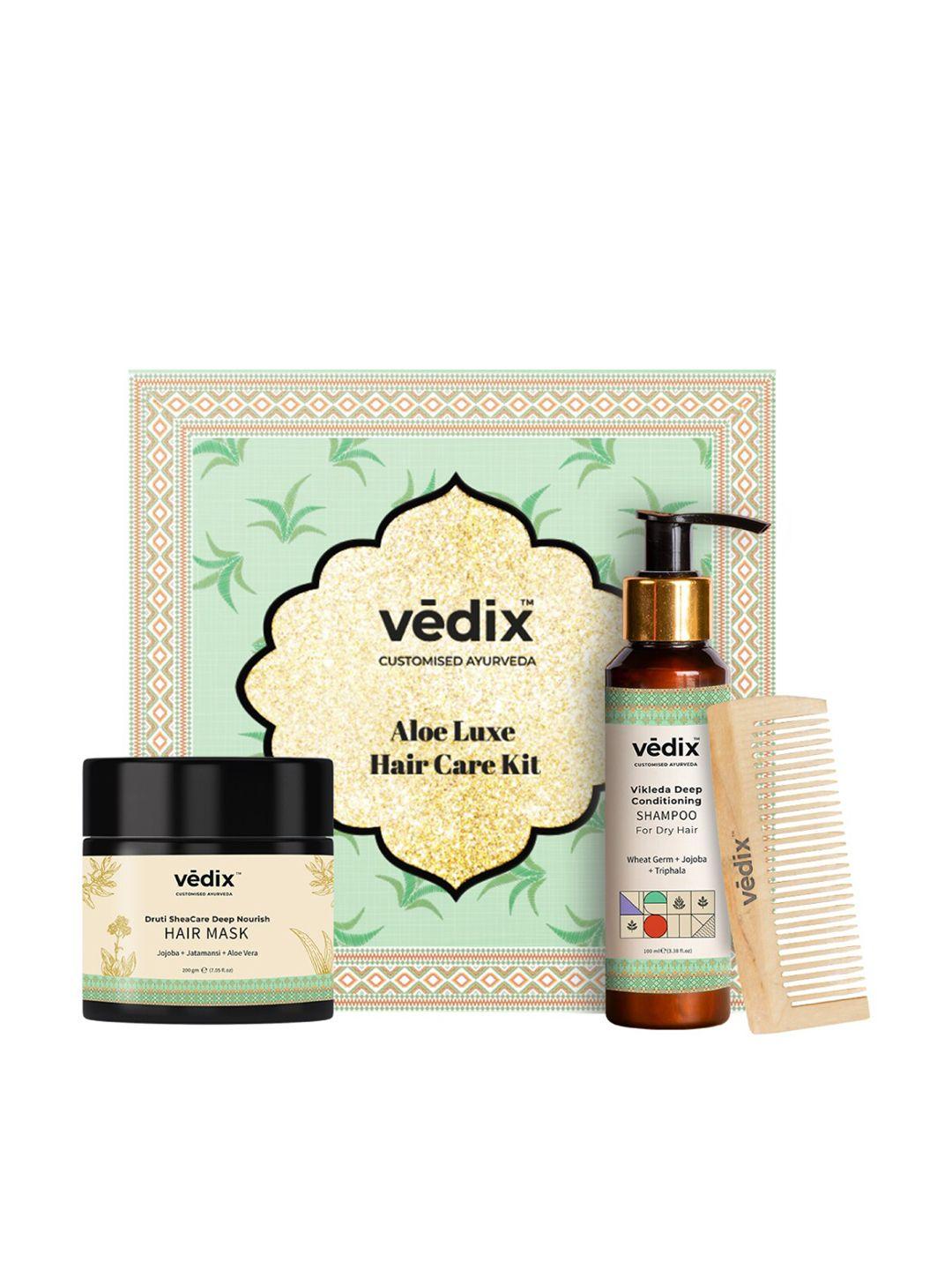 vedix pack of 3 aloe luxe hair care gift kit, shampoo + hair mask + neem 300gm