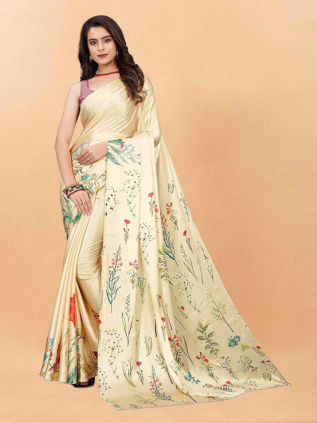 veechis floral printed satin saree