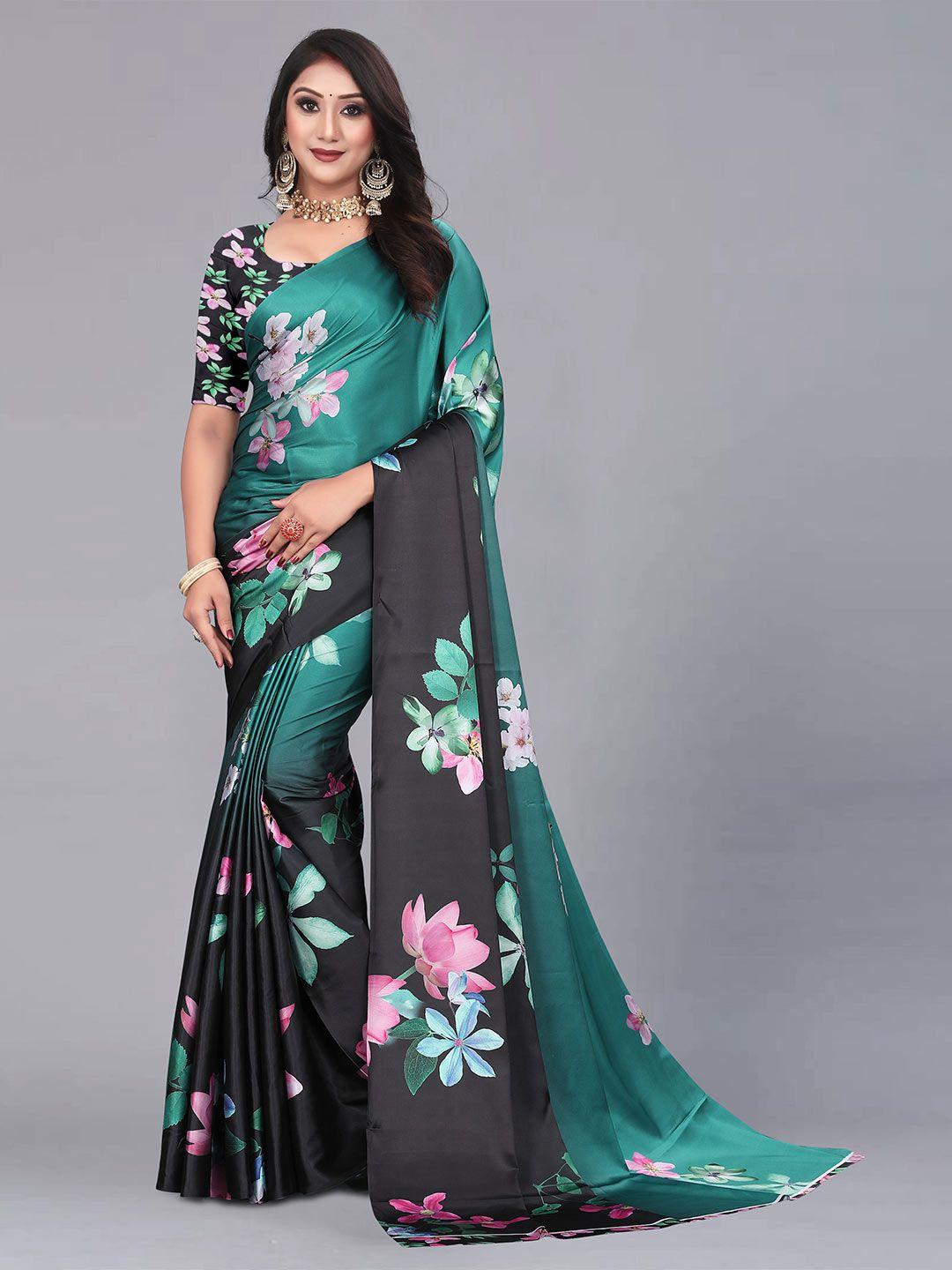 veechis floral printed satin saree