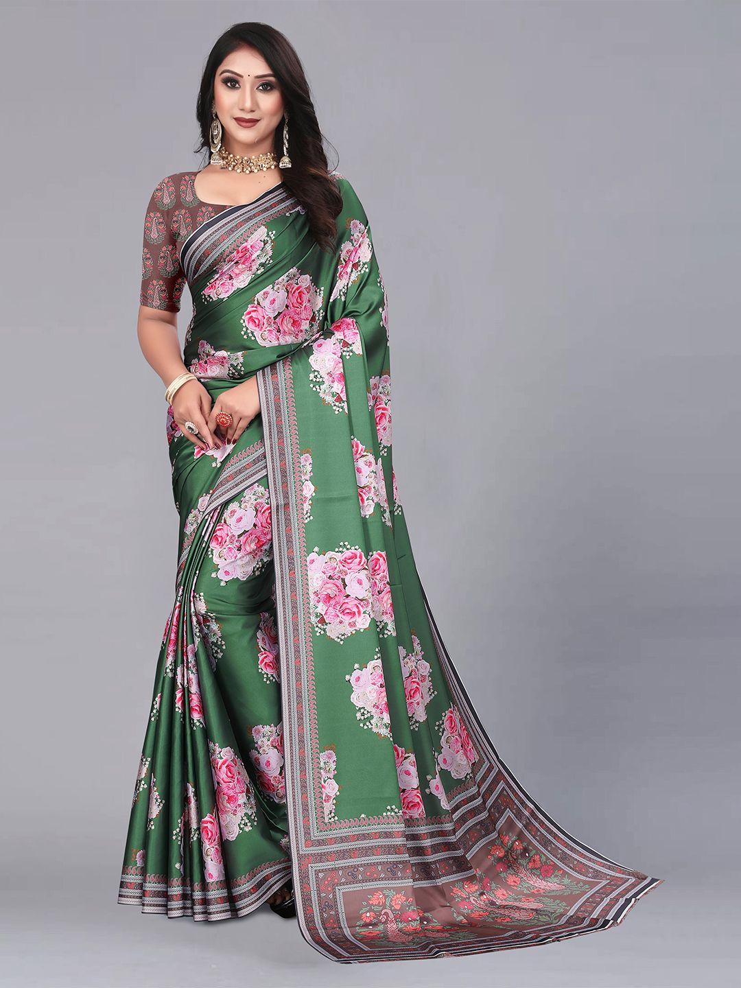 veechis floral printed satin saree