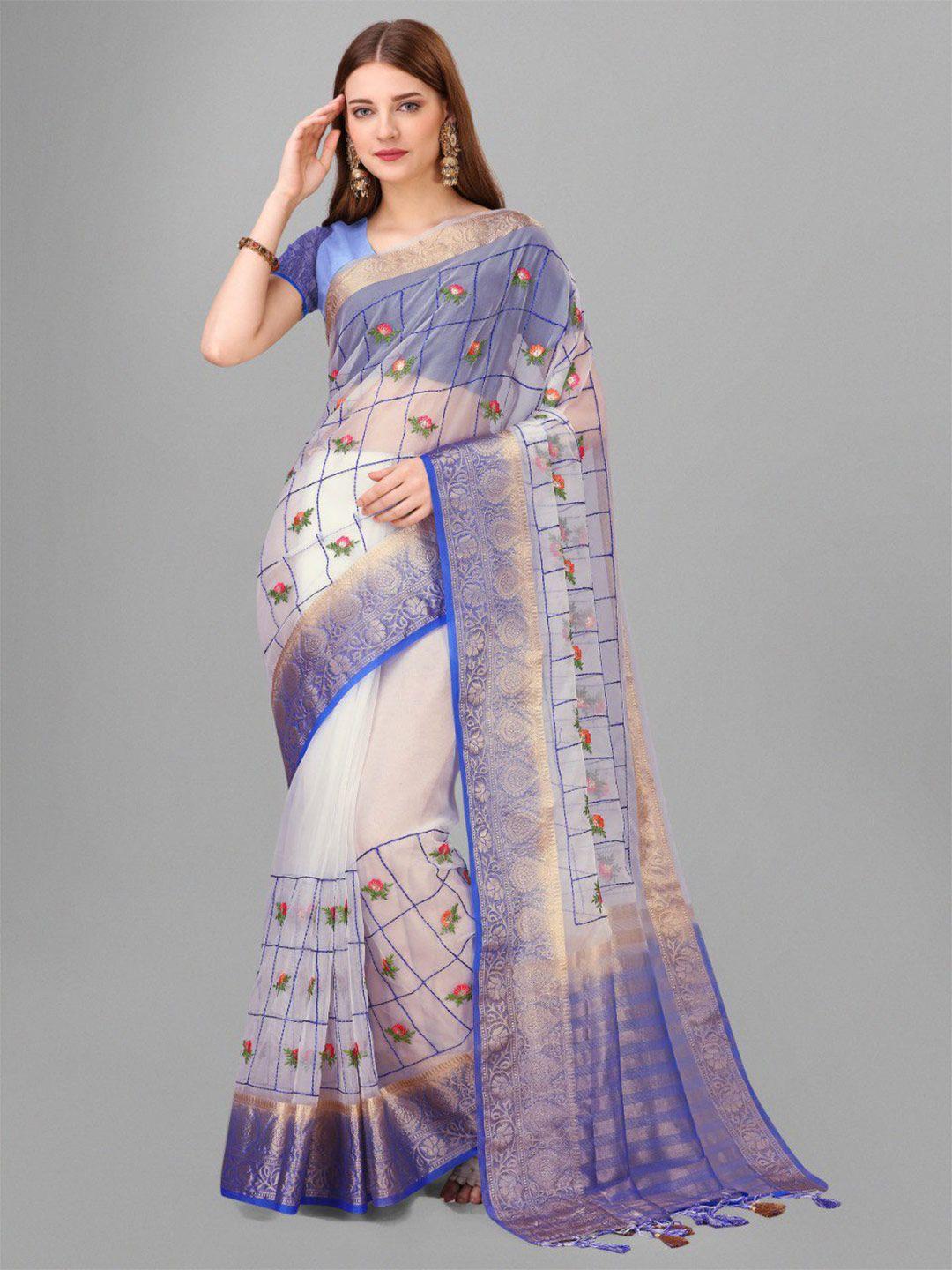 veerax blue & white woven design zari pure silk banarasi saree