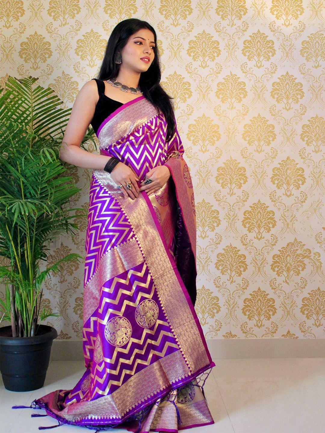 veerax chevron woven design zari pure silk paithani saree