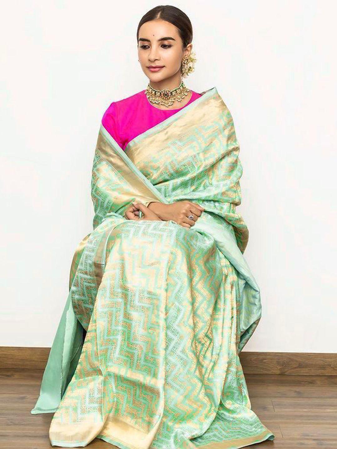 veerax green pure silk designer banarasi saree