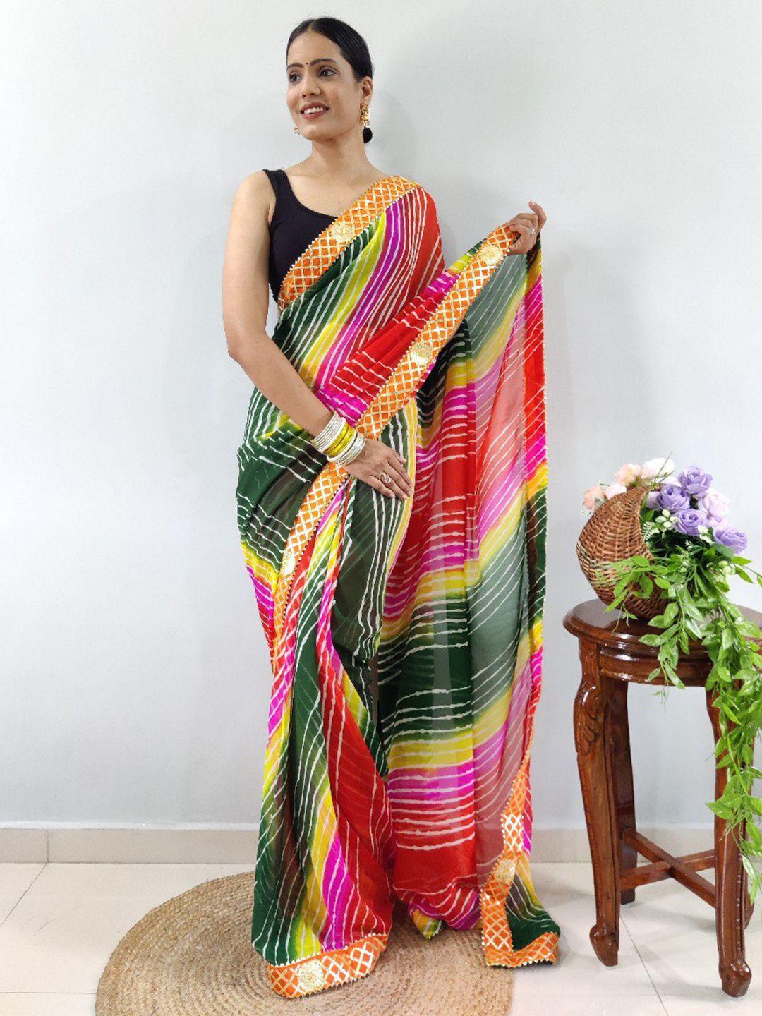 veerax leheriya printed gotta patti pure georgette ready to wear leheriya saree