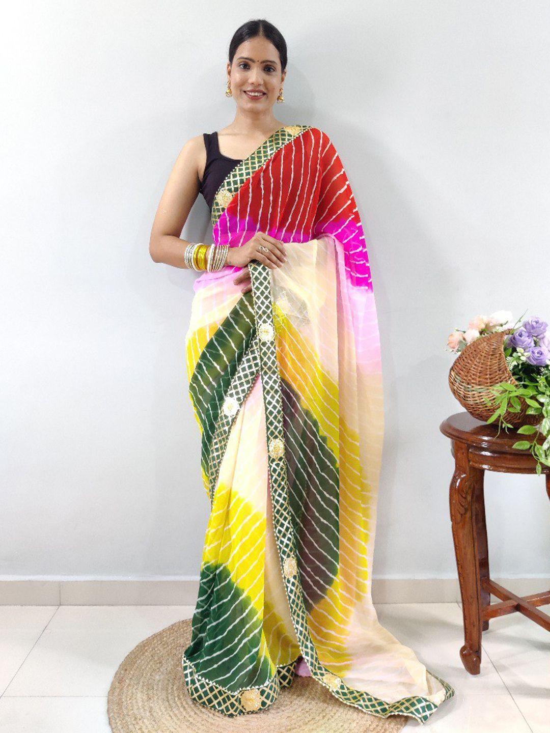 veerax leheriya printed gotta patti pure georgette ready to wear leheriya saree