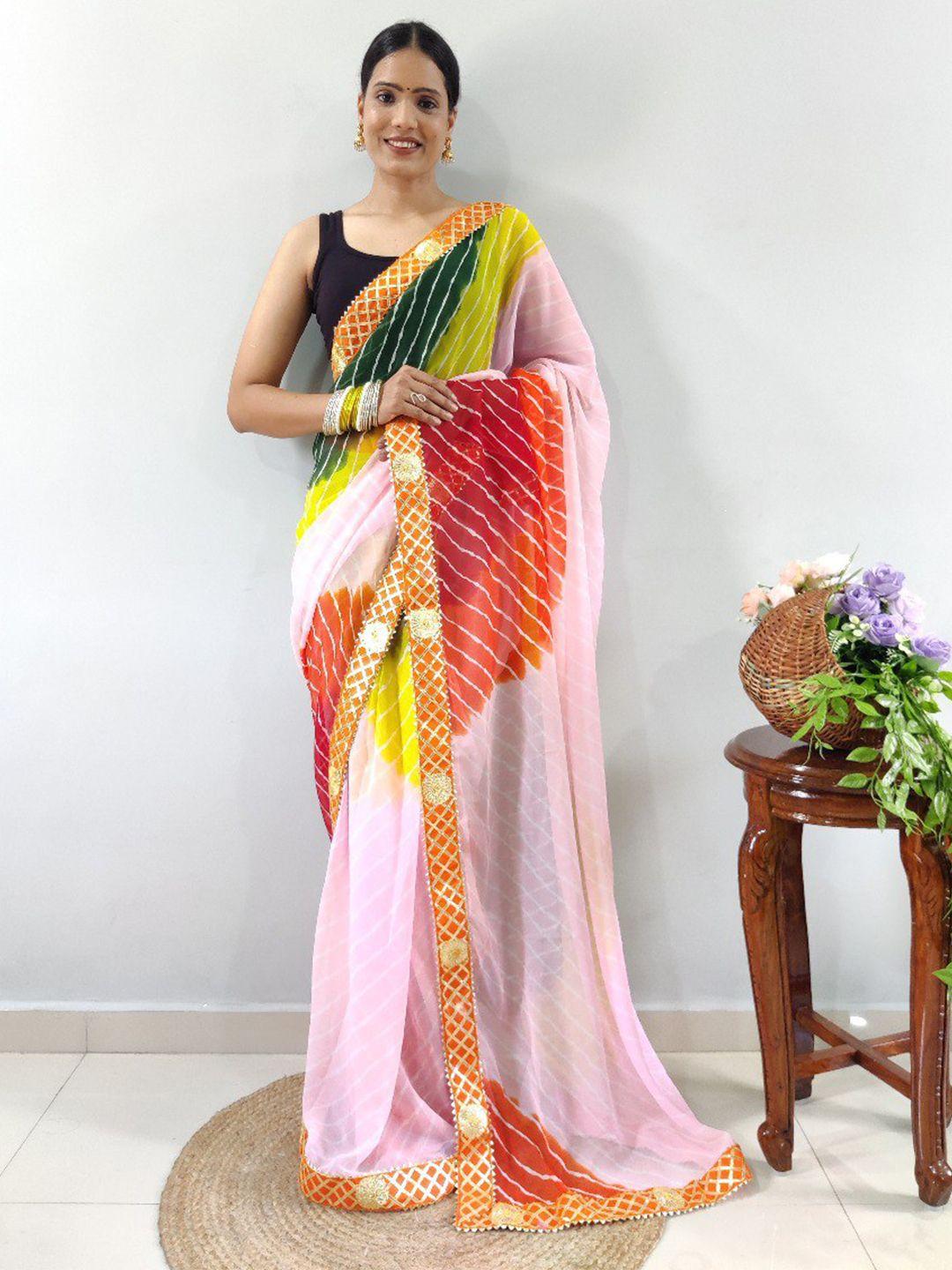 veerax leheriya printed gotta patti pure georgette ready to wear leheriya saree