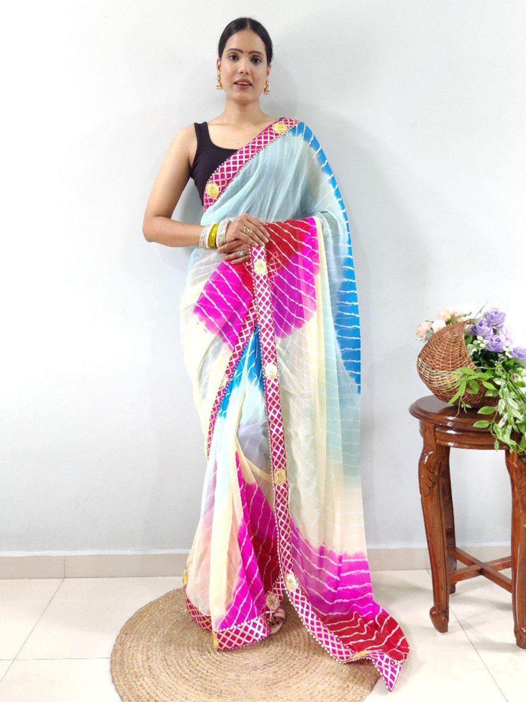 veerax leheriya printed gotta patti pure georgette ready to wear leheriya saree