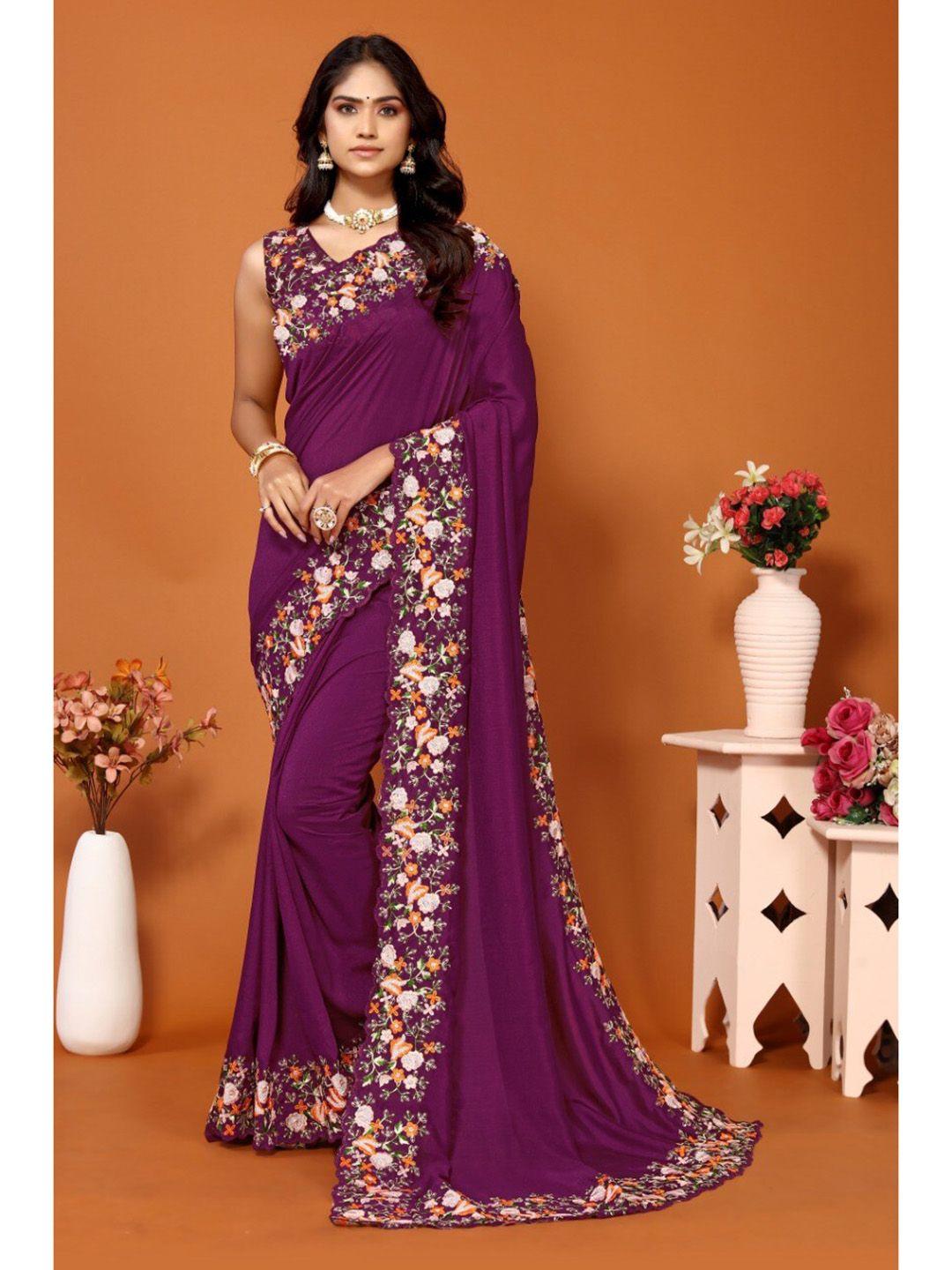 veerax magenta & white embroidered pure georgette saree