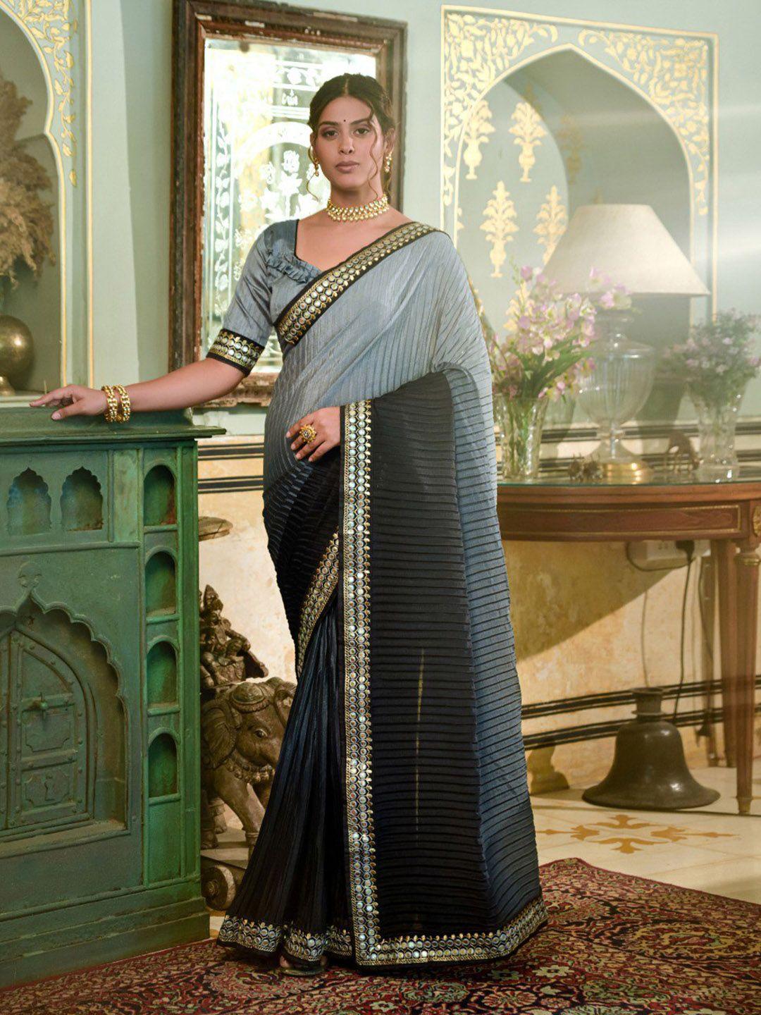veerax ombre embroidered poly chiffon saree