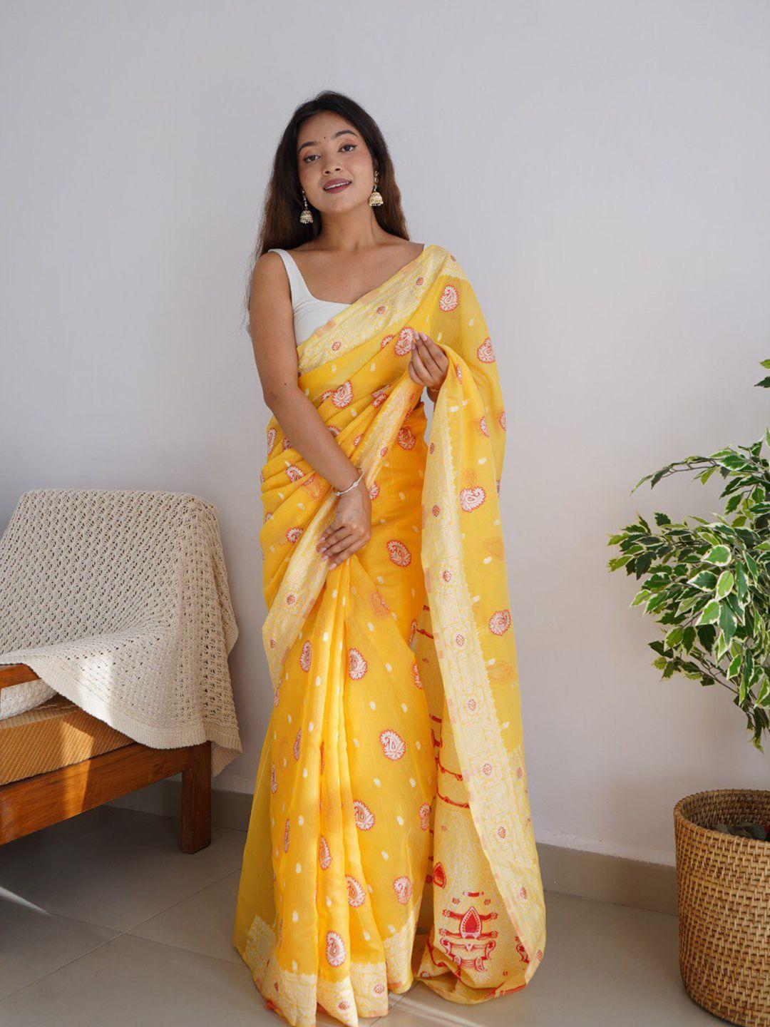 veerax paisley woven design zari silk cotton banarasi saree