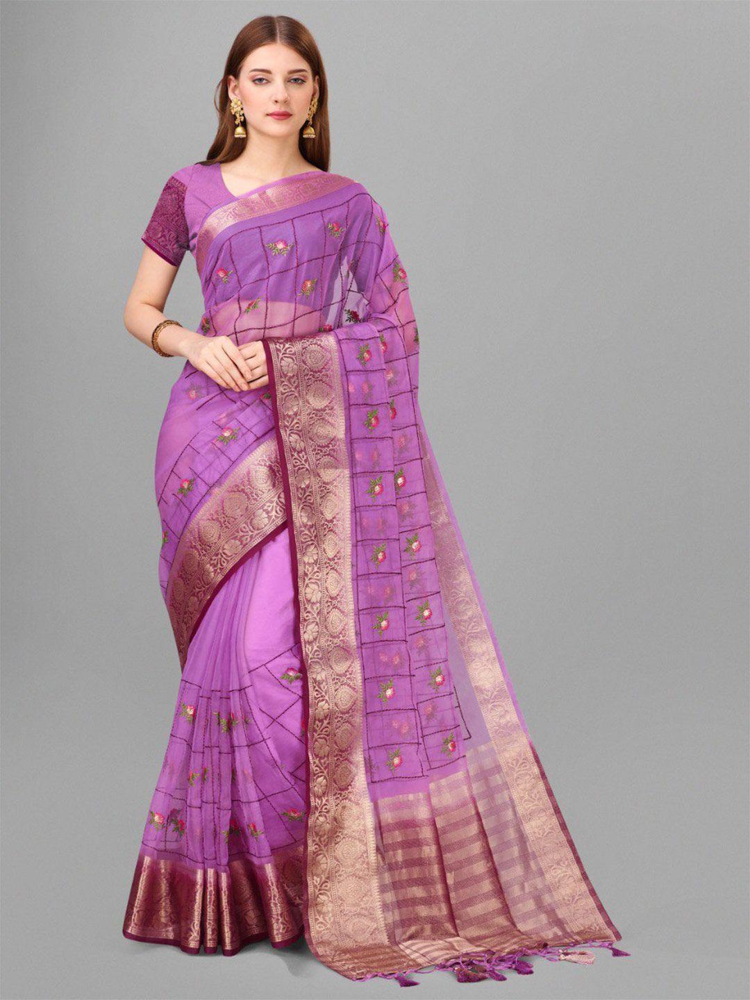 veerax pink & gold-toned floral zari pure silk banarasi saree