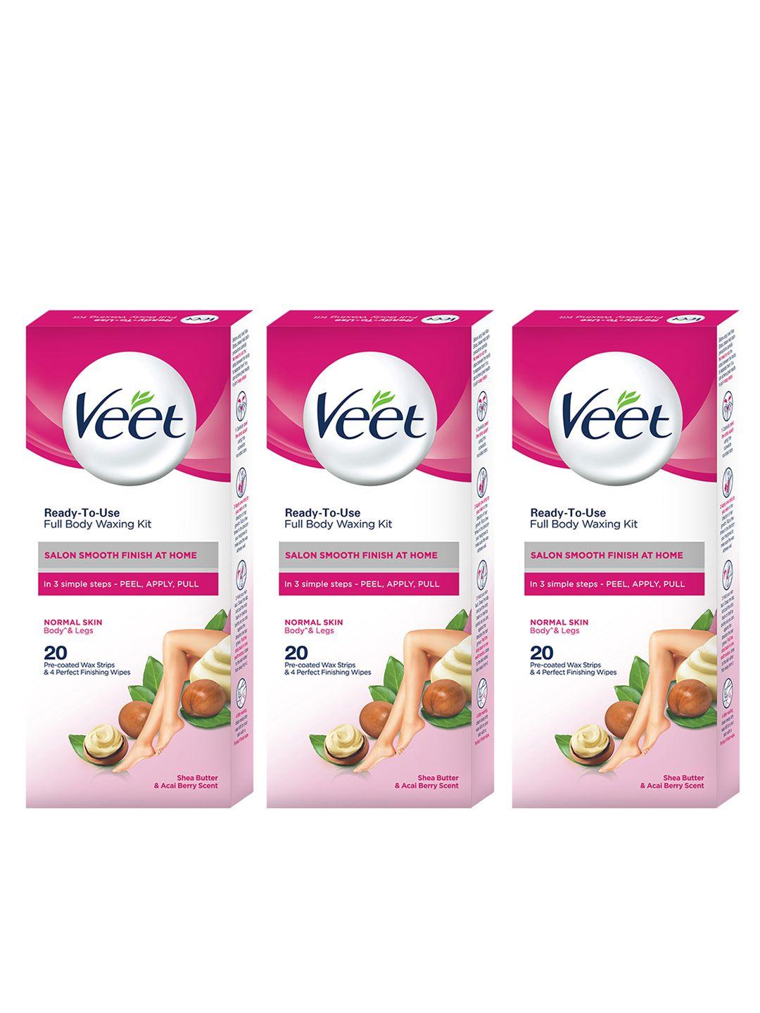 veet set of 3 ready-to-use full body waxing kit for normal skin - 20 strips each