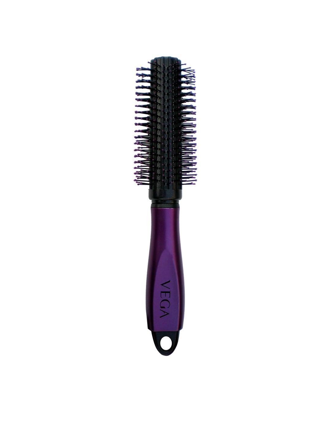 vega unisex black & purple round hair brush with cleaner e18-rb