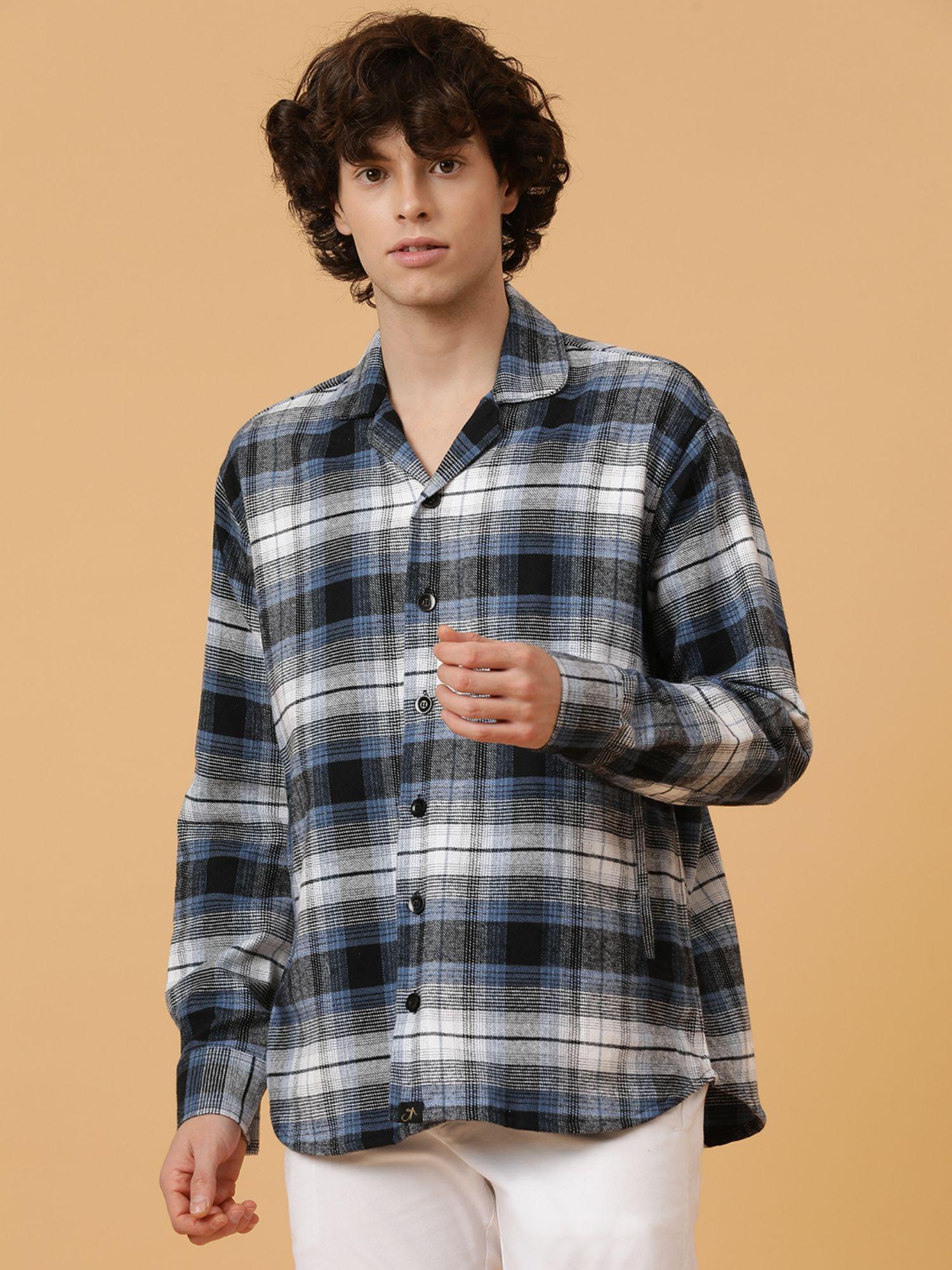 vegan blue, black & white checks heavy flannel baggy fit shirt