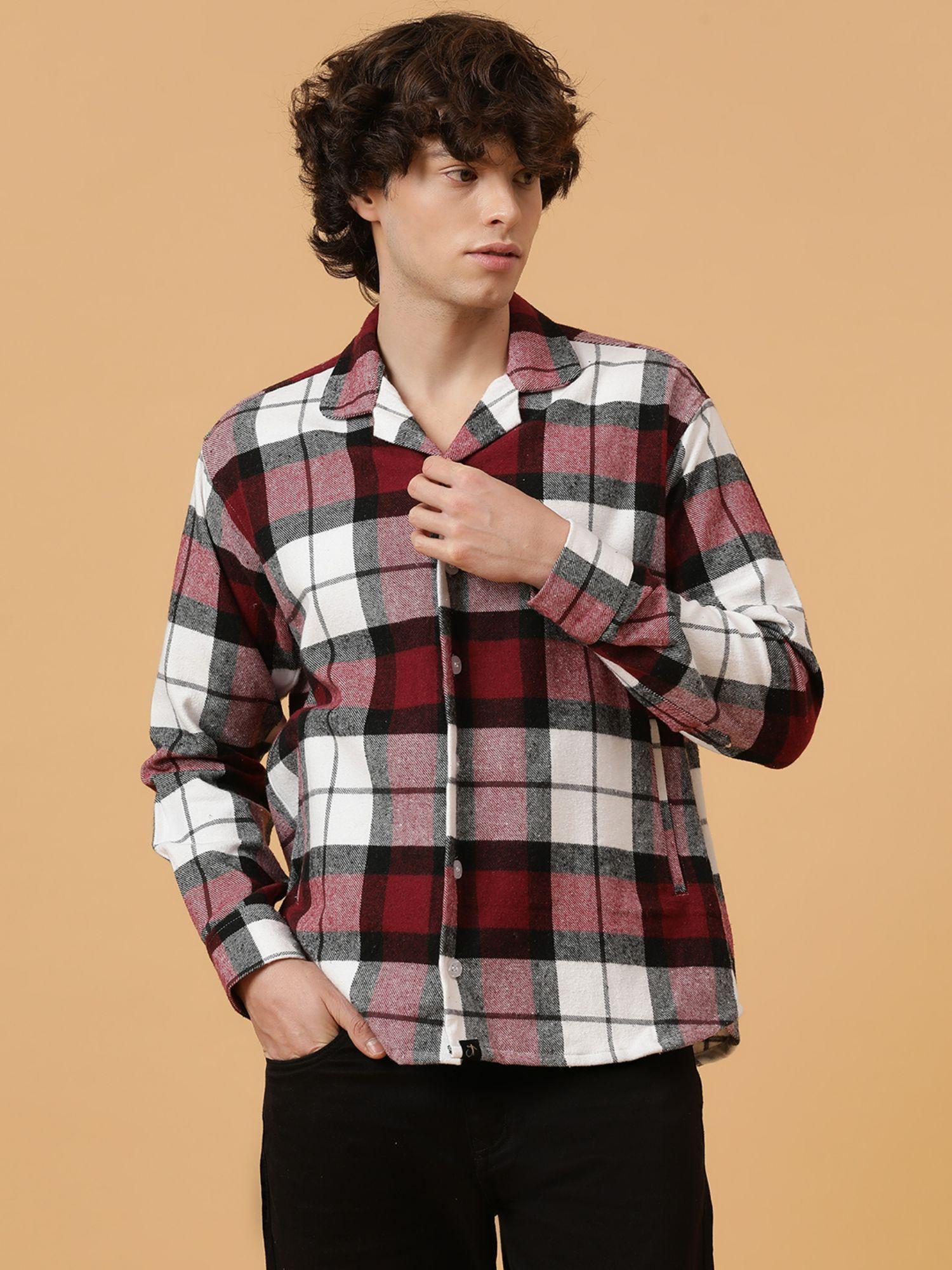 vegan wine & white checks heavy flannel baggy fit shirt