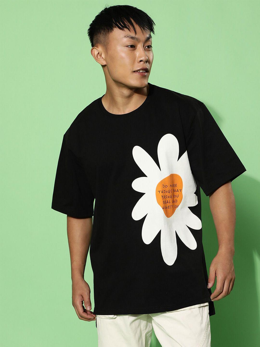 veirdo black floral printed pure cotton oversized t-shirt